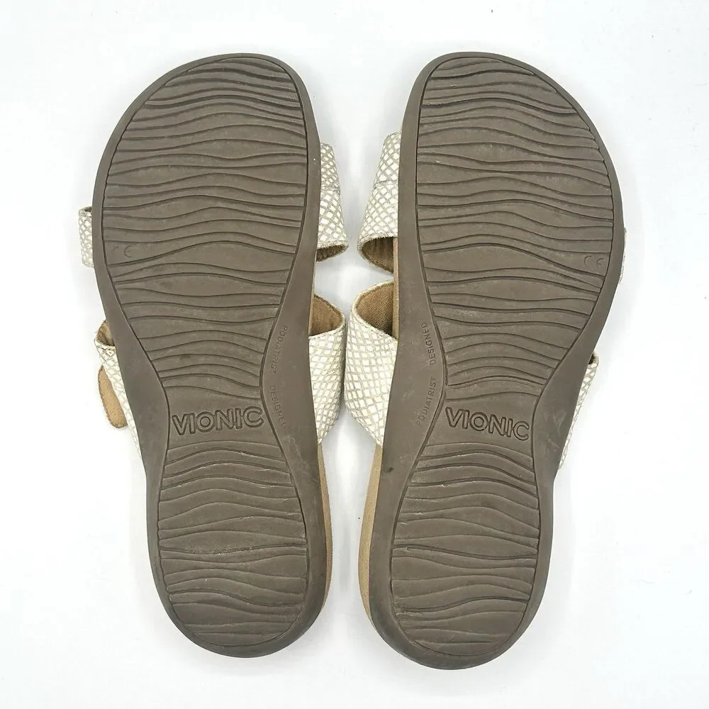 Vionic Skylar Snakeskin Cream Adjustable Orthotic Slide Sandals Womens Size 8